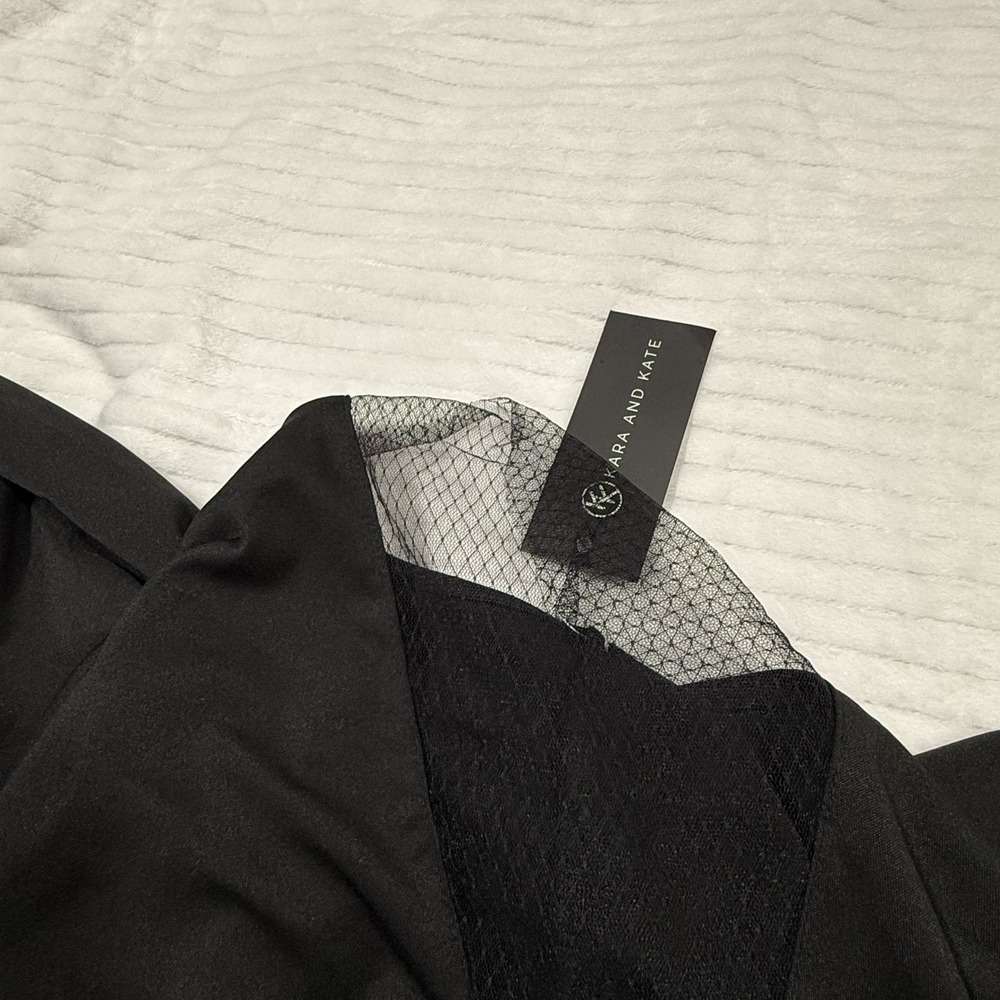 Kara and Kate Black Long Sleeve Deep V-Neck Mesh Inset Mini Dress 3XL - Picture 6 of 9
